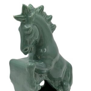 Vintage Green Ceramic Horse Figurine Planter – Mid-Century Pottery, 9" Tall